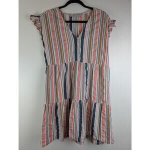 Loft Striped Henley‎ Ruffle Sleeve Midi Dress Sz M Cottage Summer Spring Beach